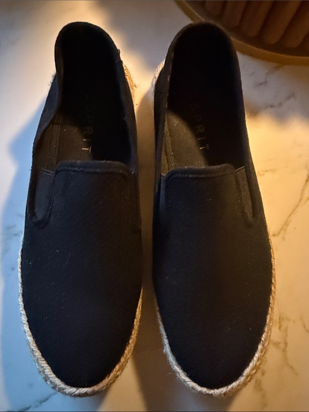 Esprit Black Slip-On Espadrille Loafers with Natural Jute Trim WORN 1x
